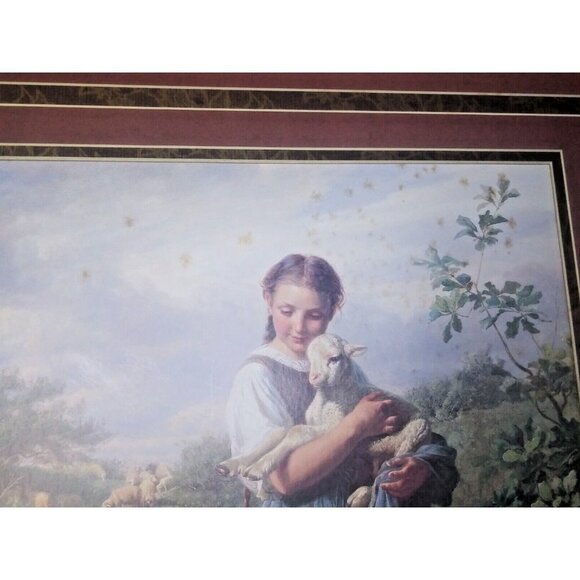 The Shepherdess by Johann Baptist Hofner Lithograph Print cardboard frame 28x22" - Picture 3 of 10